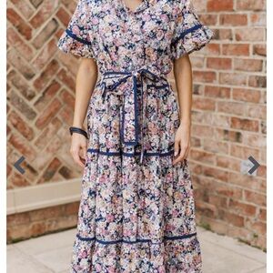 The Victorious Navy Floral Eyelet Maxi Dress – XL